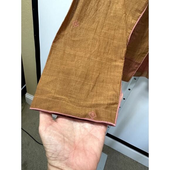 PAUL ROPP Women's One Button Cotton Blouse/Jacket Brown/Pink Size Large - Picture 7 of 15